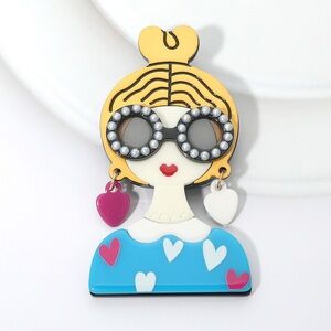 Colorful Cartoon Brooch with Heart Accents